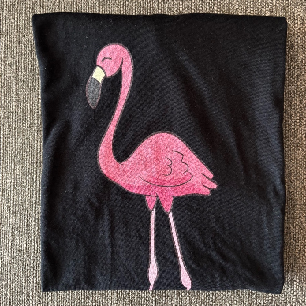 Women’s Black V-neck Tee with Pink Flamingo graphic
